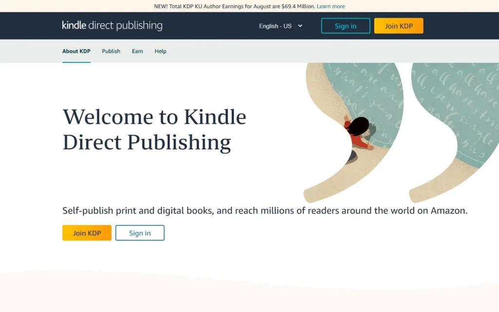 Kindle Direct Publishing welcome page