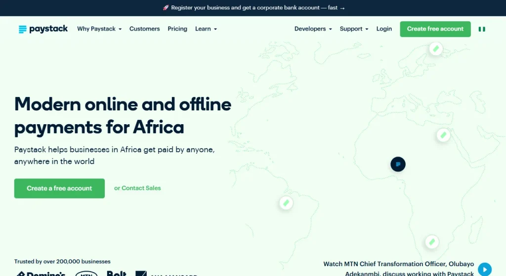 Paystack home page: Modern online and offline payments for Africa