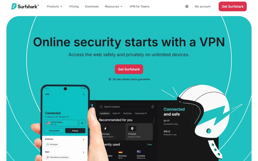 Surfshark home page: Online security starts with a VPN